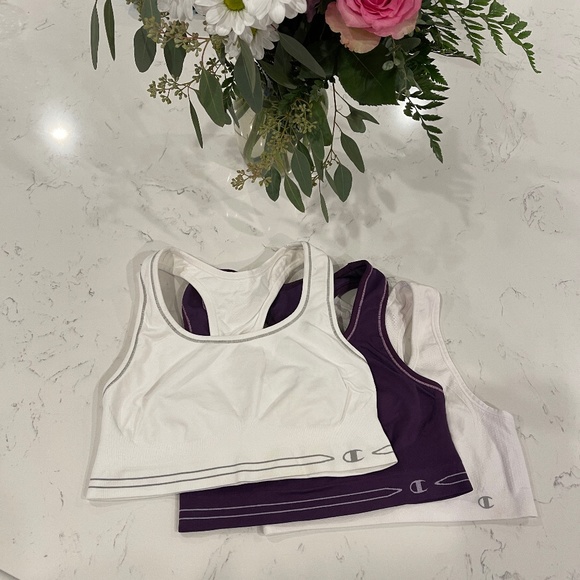 Champion Sports Bra Seamless Yoga Casual Set of 3 Purple White Styles 2935 0608B - Picture 1 of 8